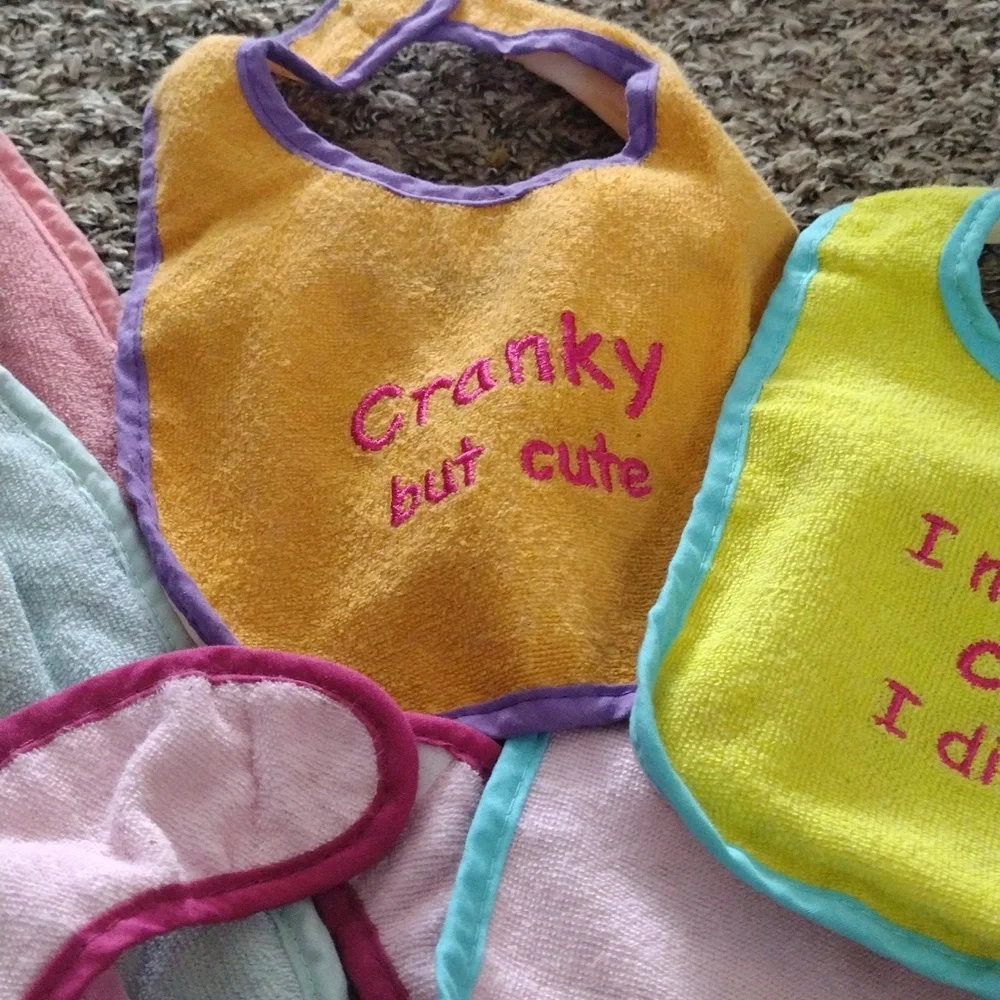 11 Baby Bibs Set - Assorted Pink, Yellow, Blue, White - Multiple Designs
